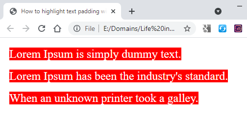 no padding to highlighted text