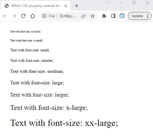 CSS property for text size
